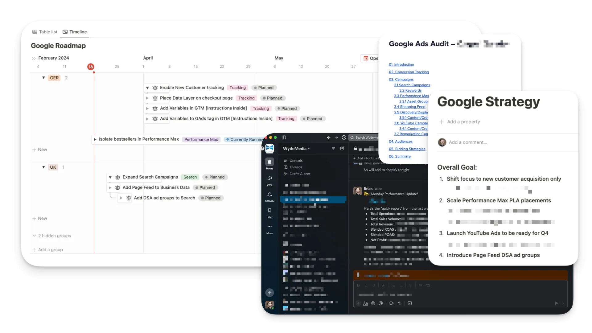 Examples of consulting deliverables: a Google Ads roadmap, audit and strategy document